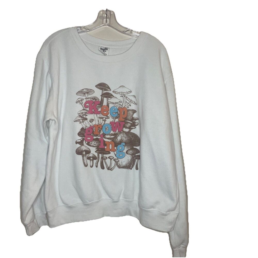 Pacific & Co Sweatshirt Mushrooms Graphic Unisex ‘Keep Growing’  White L